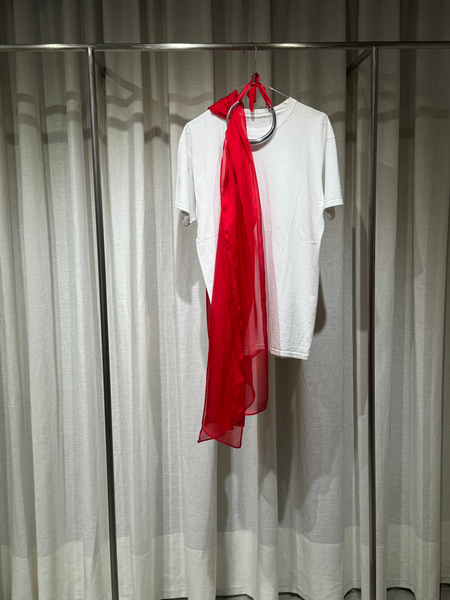 METAL COLLAR - red silk scarf